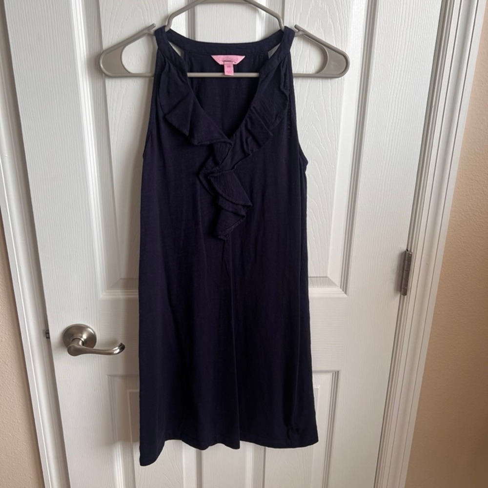 Lilly Pulitzer Ruffle Front Sleeveless Dress Navy Blue Cotton Modal Size XXS‎